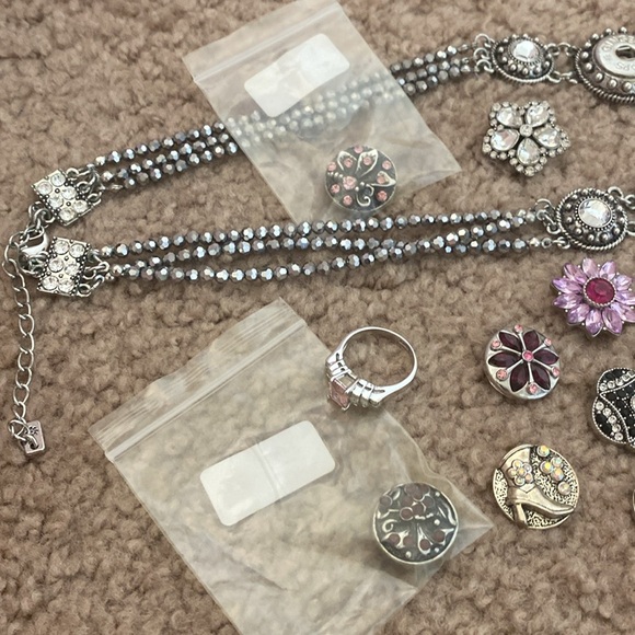 Ginger Snap jewelry with Vintage necklace with silver/pink ring sz 8. Snap on! - Picture 5 of 6